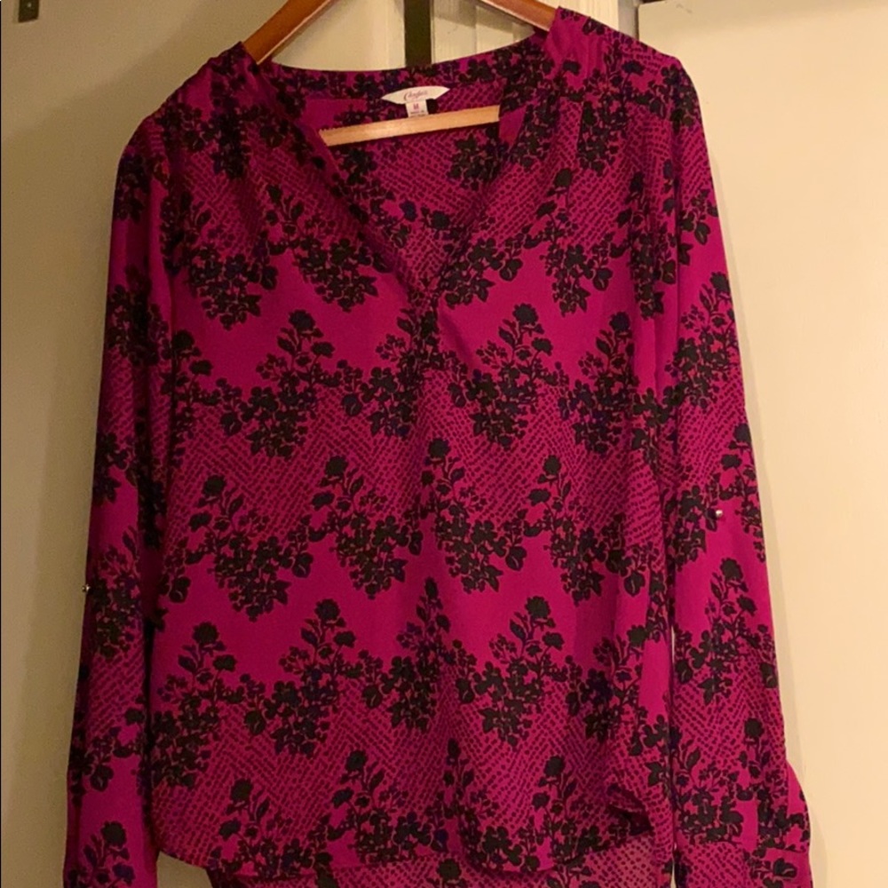 Roll-tab blouse with flower print
